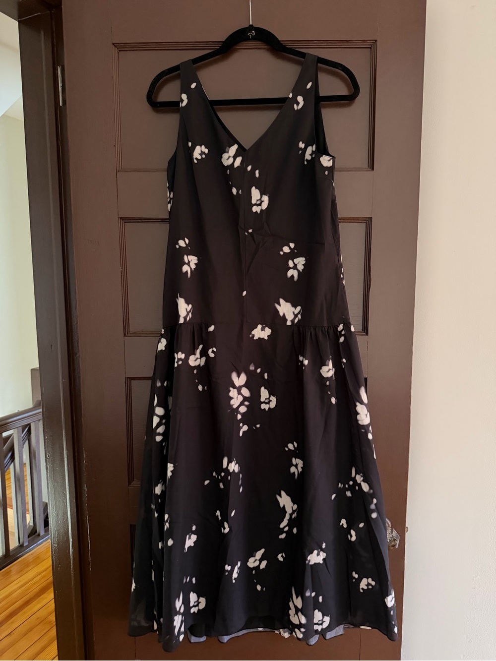 Theory Black Maxi Dress with White Floral Print